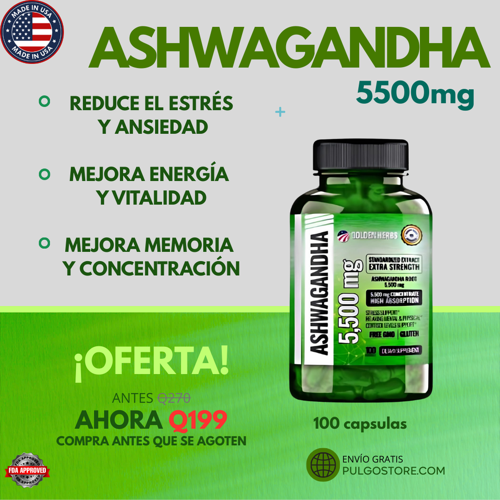 𝐀𝐒𝐇𝐖𝐀𝐆𝐀𝐍𝐃𝐇𝐀 𝟓,𝟓𝟎𝟎 𝐌𝐆 Reduce cortisol & estrés +ENVÍO GRATIS